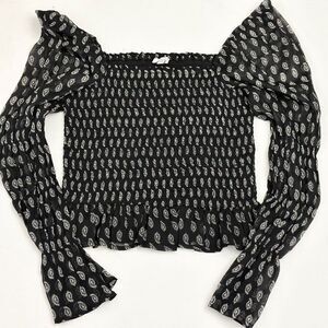 Patrons of Peace Cropped  Black Print Top Size M